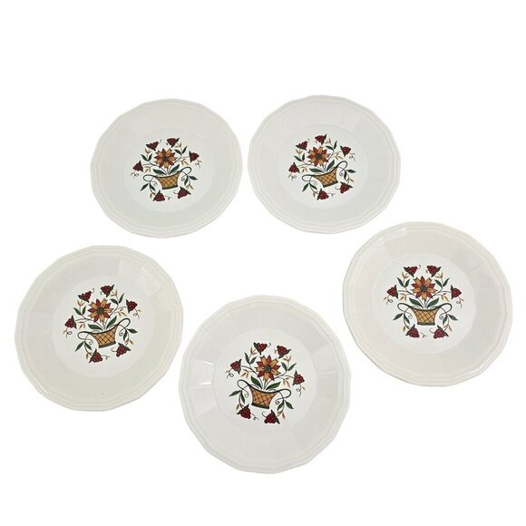 Homer Laughlin USA Bayberry Floral Basket 7" Salad Luncheon Plates - Set of 5 - Picture 1 of 16